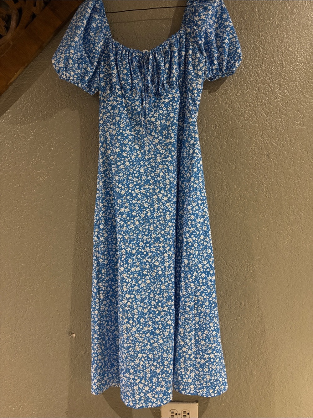 Blue Floral Puff-Sleeve Midi Dress - Women's